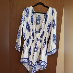 Blue and white romper